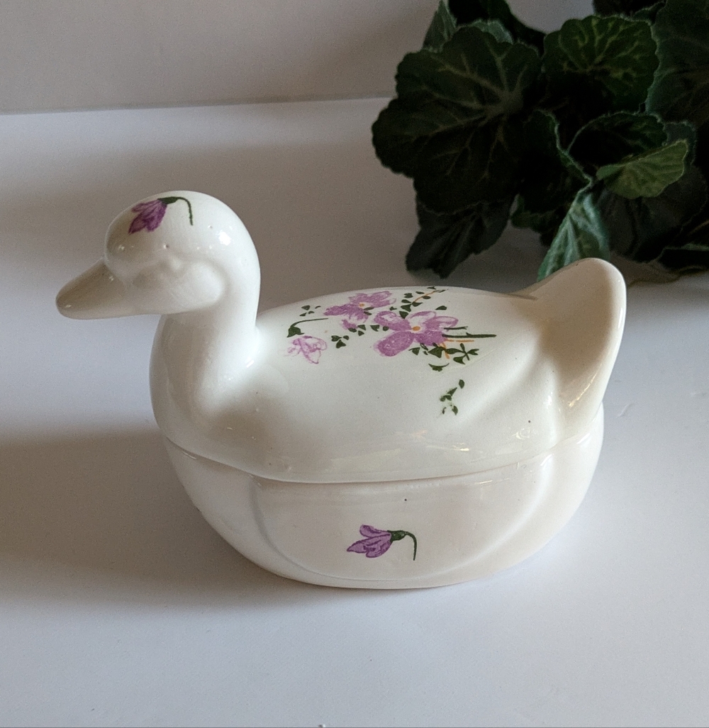 Vintage Ceramic Duck Trinket Box Ring Holder Jewelry Box Dresser Accessories